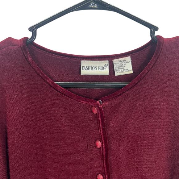 Fashion Bug 18/20 Maroon Button Front‎ Sweater Velour Detail - Picture 2 of 5